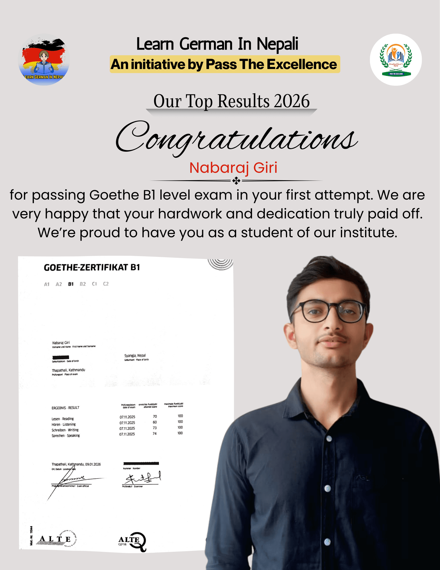 Student result: B1 passed
